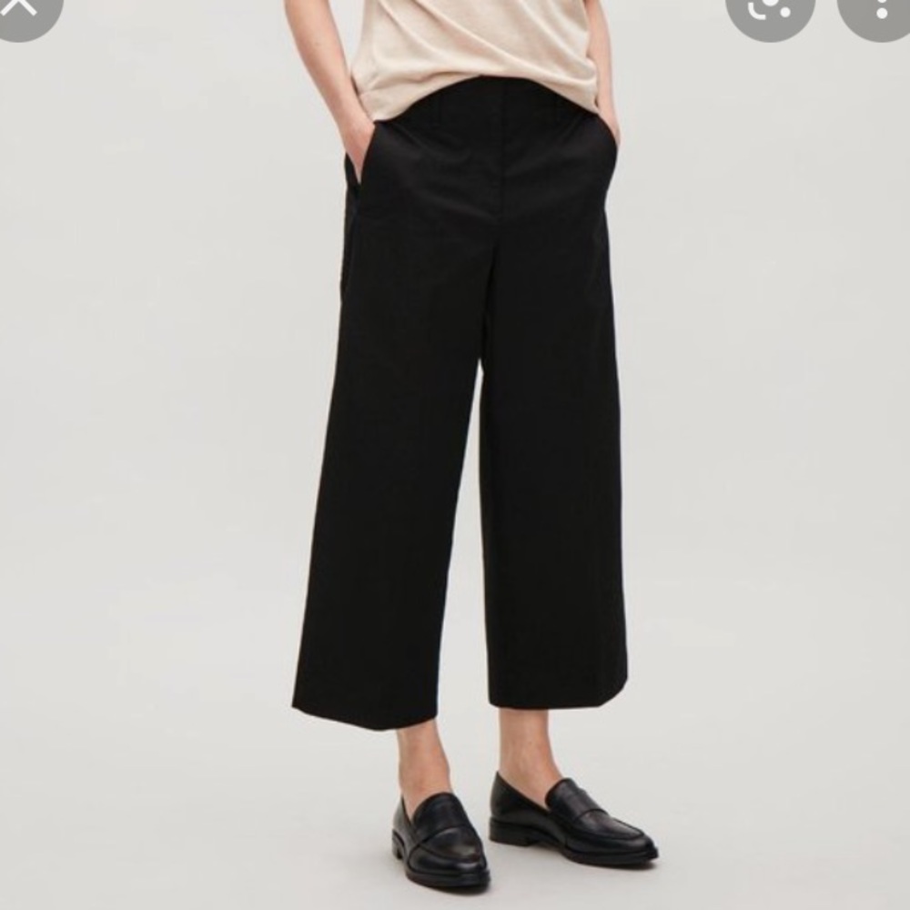 COS Black crop cropped wide leg pants w patch pockets sz 12
